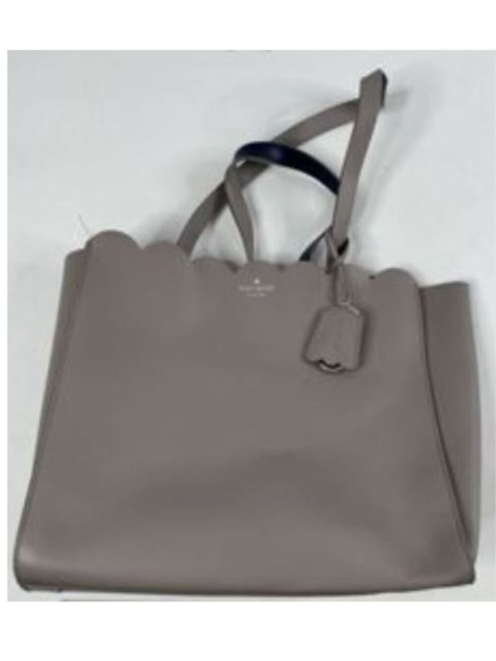 kate spade Scalloped Top Handle Tote in Taupe with Navy Straps